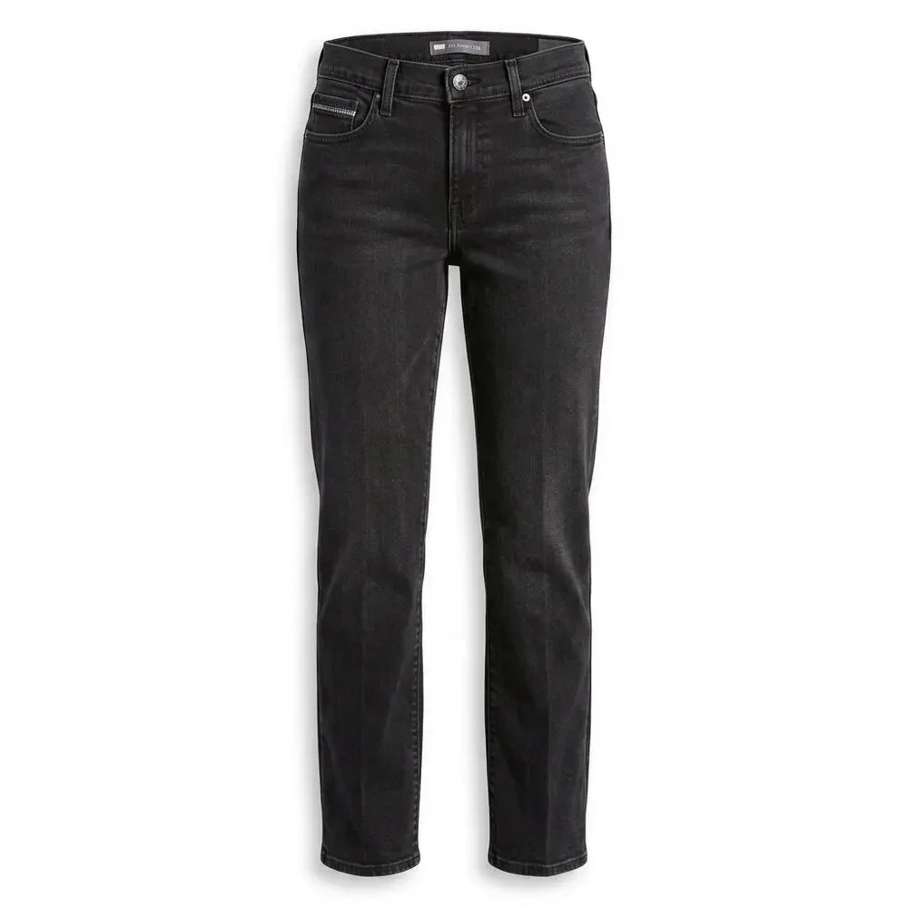 Levi's 505 Straight Leg Black Denim Jeans Pockets Women See Measurements